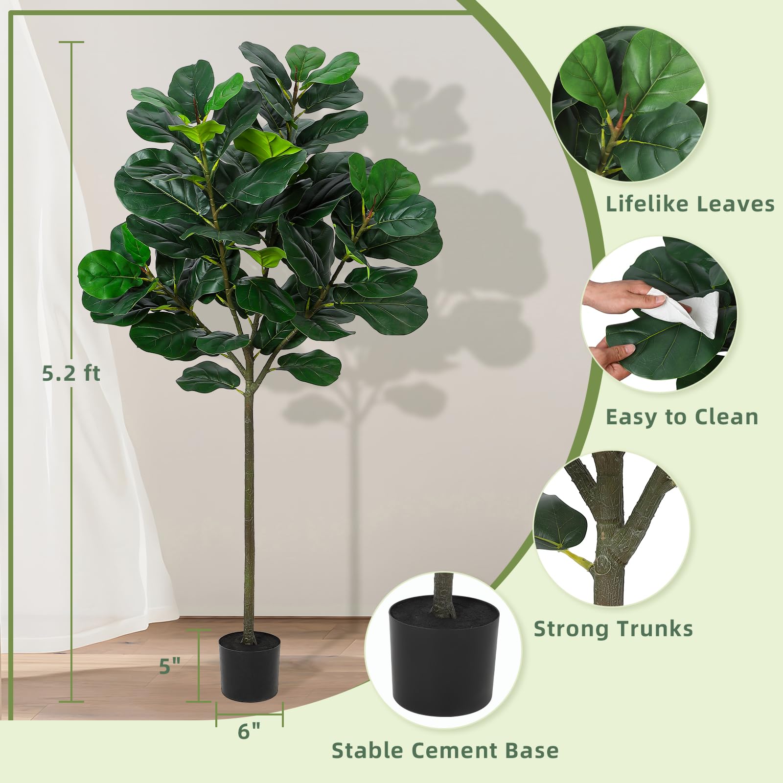 GlowSol 5.2 Ft Artificial Fidd - Ficus Lyrata Tree บทวิจารณ์และราคา